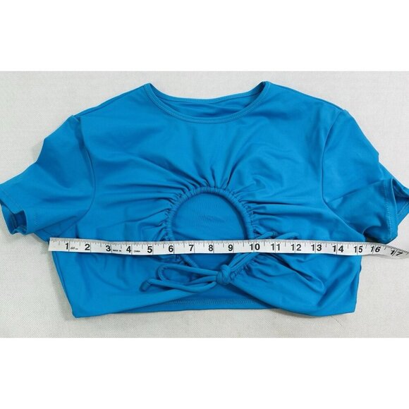 Skims Signature Swim Ruched T Shirt Cropped Keyhole Turquoise Blue M Read - Picture 6 of 9